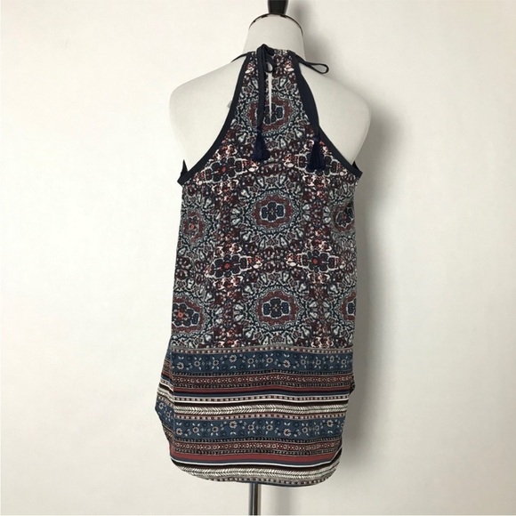 Athleta Blue Floral Striped Sleeveless V-neck SZ XS Women’s Keyhole Tank Top - Picture 3 of 5